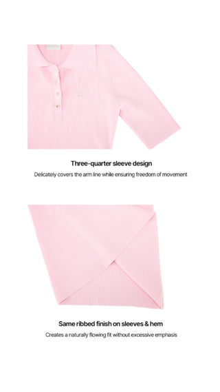 Ribbed Quarter Sleeve Knit (Coral)