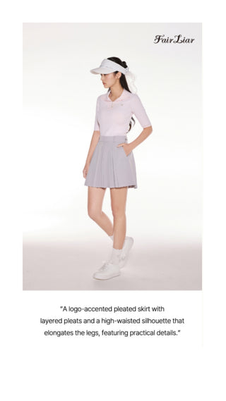 Logo Embellished Pleated Skirt (Grey)