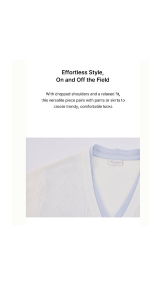 Double Color V Neck Cardigan (White)