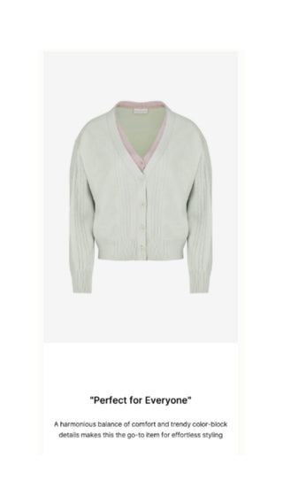 Double Color V Neck Cardigan (Green)