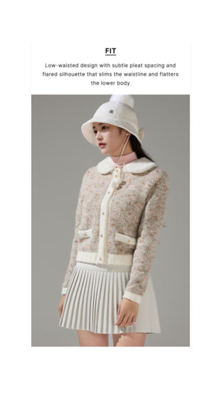 Pearl Logo Flared Pleats Skirt (Beige)