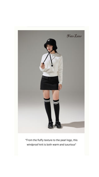 Fluffy Pearl Logo Windproof Knit (Ivory)