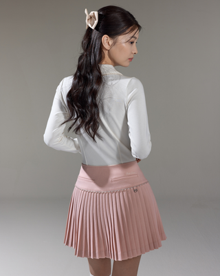 [FL Signature] Pearl & Bead Flare Pleated Skirt (Pink)