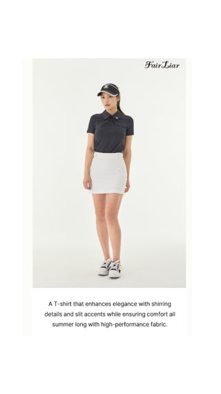 Front shirring short sleeve T Shirt (Black)