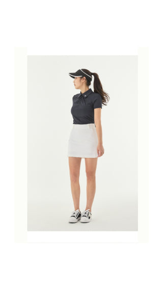 Front shirring short sleeve T Shirt (Black)