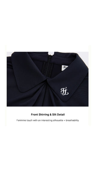 Front shirring short sleeve T Shirt (Black)