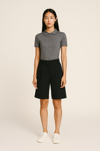 Pin Tuck Bermuda Pants (Black)