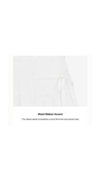 Asymmetrical Ribbon Pleated Skirt (White)