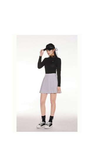 Logo Embellished Pleated Skirt (Grey)