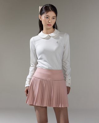 [FL Signature] Pearl & Bead Flare Pleated Skirt (Pink)