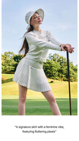 Lace Flare Pleated Skirt (White)