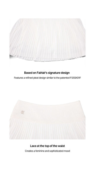 Lace Flare Pleated Skirt (White)