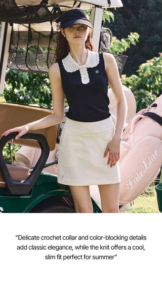 Crochet Collar Sleeveless Knit (White)