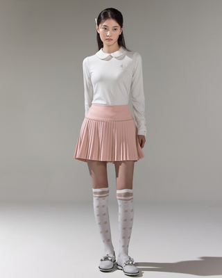 [FL Signature] Pearl & Bead Flare Pleated Skirt (Pink)