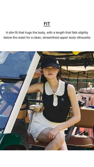 Crochet Collar Sleeveless Knit (White)