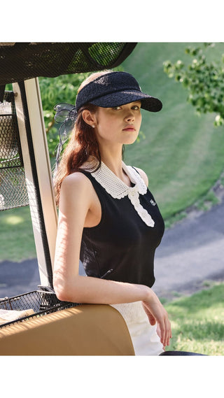 Crochet Collar Sleeveless Knit (White)