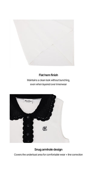 Crochet Collar Sleeveless Knit (White)