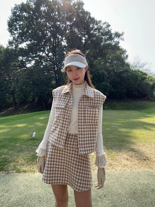 Houndstooth Checkered Quilted Vest (Beige)