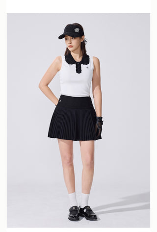 Crochet Collar Sleeveless Knit (Black)