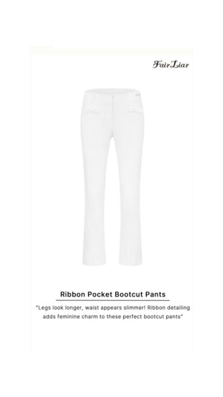 Ribbon Pocket Bootcut Pants (White)