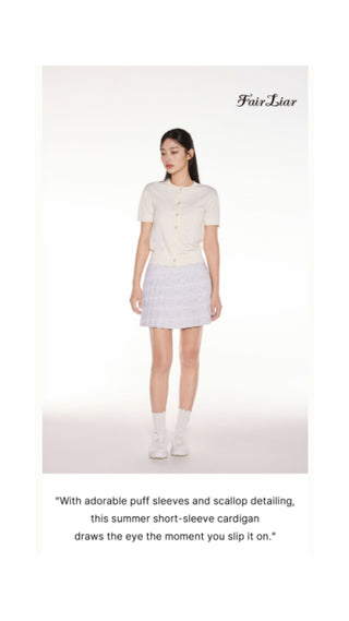 Logo Jacquard Short Sleeve Cardigan (Cream)