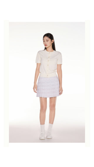 Logo Jacquard Short Sleeve Cardigan (Cream)