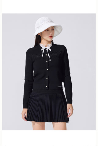 Lace Flare Pleated Skirt (Black)