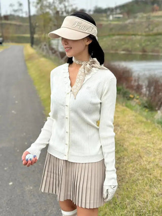 [FL Signature] Pearl & Bead Flare Pleated Skirt (Beige)