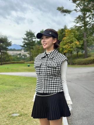 Houndstooth Checkered Quilted Vest (Black)