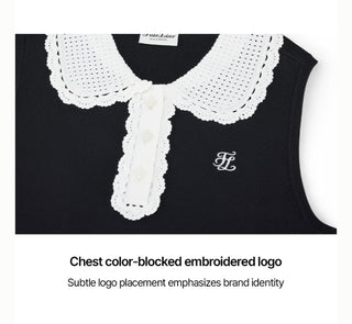 Crochet Collar Sleeveless Knit (Black)