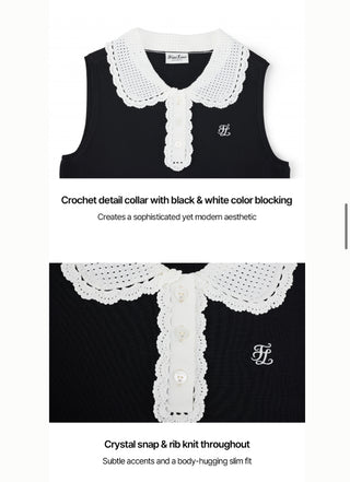 Crochet Collar Sleeveless Knit (Black)