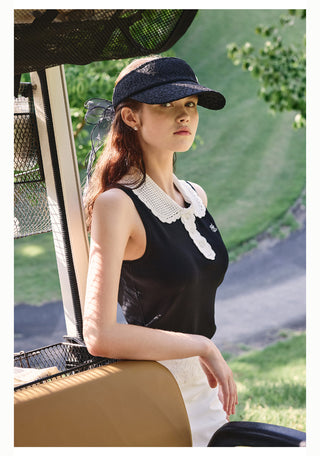 Crochet Collar Sleeveless Knit (Black)