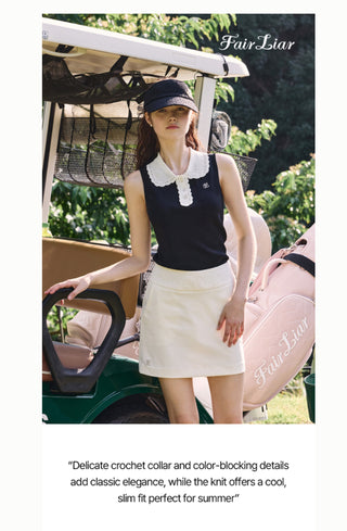 Crochet Collar Sleeveless Knit (Black)