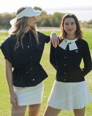 Pocket Collar Waist Band Vest (Black)