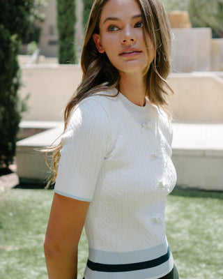 Fair Liar Ribbon Cropped Short Sleeve Knit (Ivory)