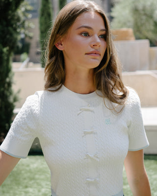 Fair Liar Ribbon Cropped Short Sleeve Knit (Ivory)