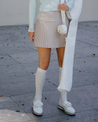 [FL Signature] Pearl & Bead Flare Pleated Skirt (Beige)