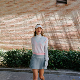 Houndstooth Checkered Knit Vest (Mint)