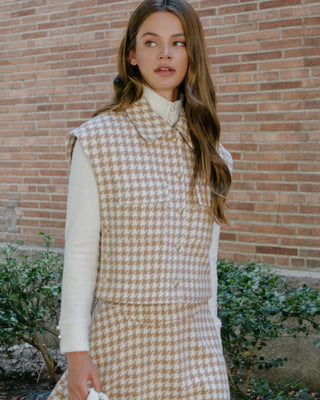 Houndstooth Checkered Quilted Vest (Beige)