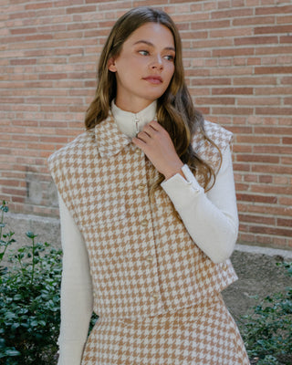 Houndstooth Checkered Quilted Vest (Beige)