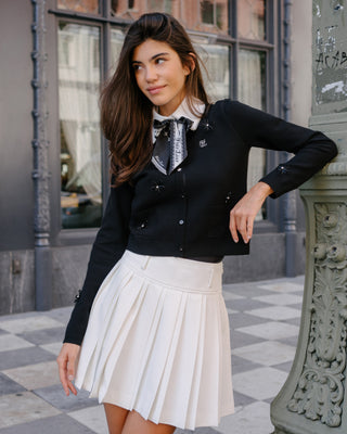 Pearl collar T Shirt with scarf (Black)