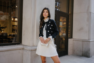 [FL Signature] Pearl & Bead Flare Pleated Skirt (Ivory)