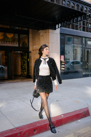 Pearl quilted short pants (Black)