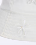 Fair Liar Leather Trimmed Flower Bucket Hat - Cream