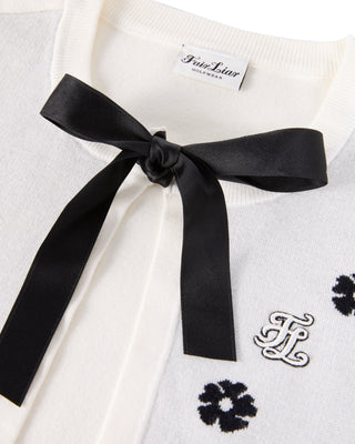 Flower Jacquard Open Ribbon Cardigan (Ivory)