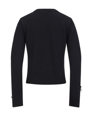 Leather flower trimmed cardigan (Black)