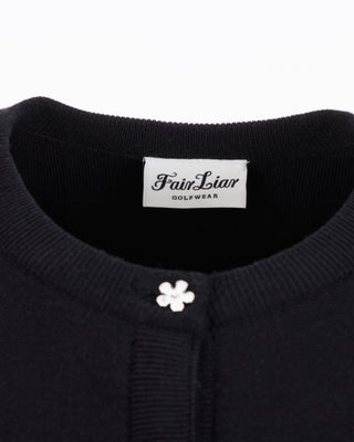 Leather flower trimmed cardigan (Black)
