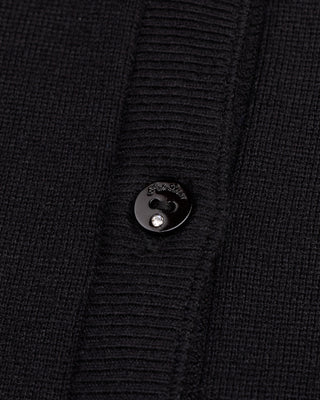 Leather flower trimmed cardigan (Black)