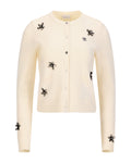 Leather flower trimmed cardigan - Cream