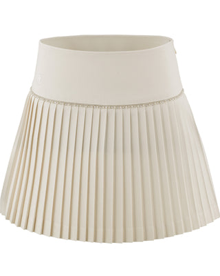 [FL Signature] Pearl & Bead Flare Pleated Skirt (Beige)